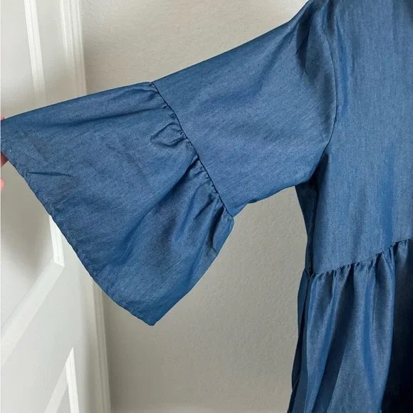 Blue Button-Up Tiered Dress - Picture 3 of 9